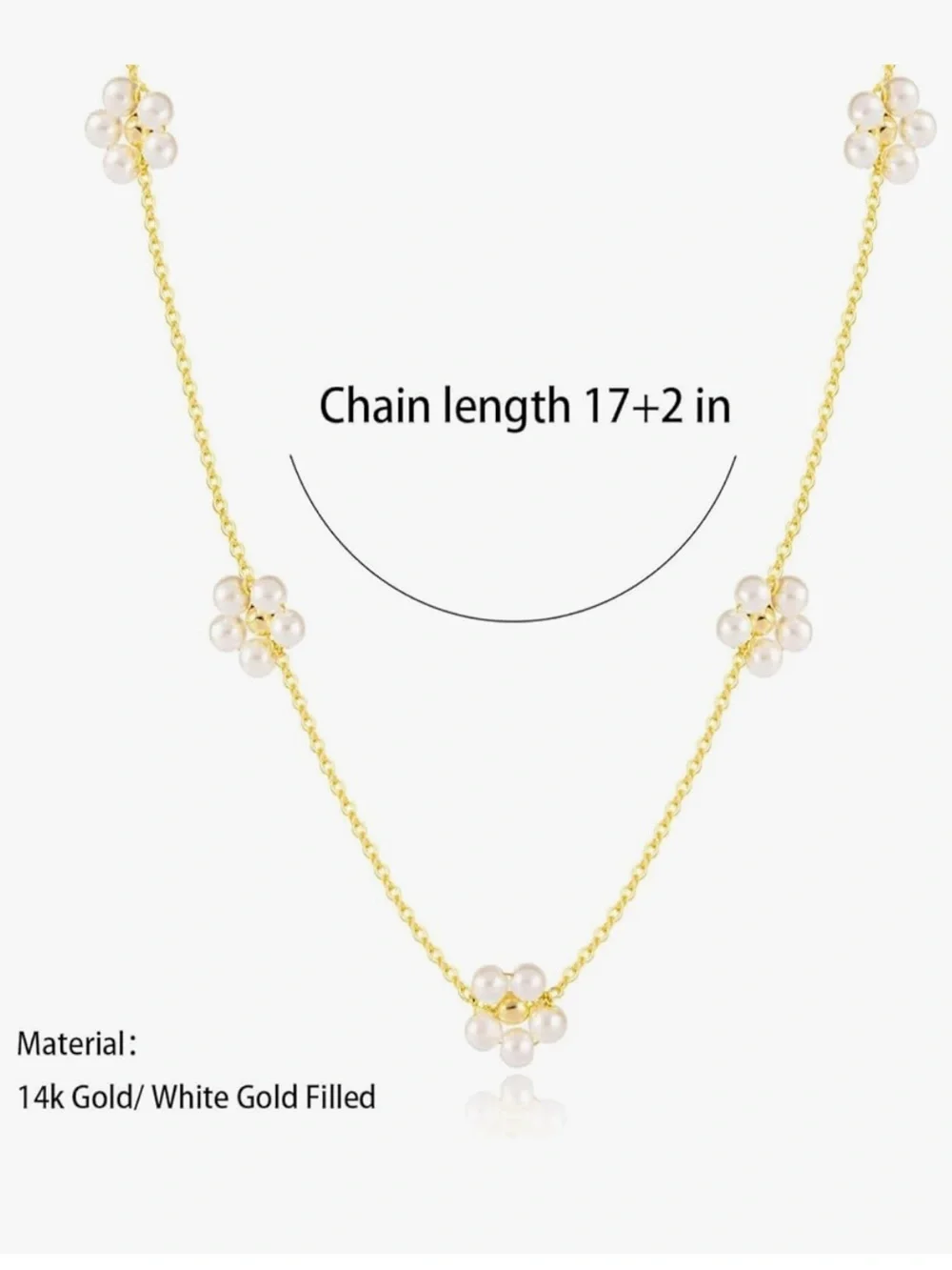 Anthropologie Gold Chain Necklace with Pearl Flower Stations